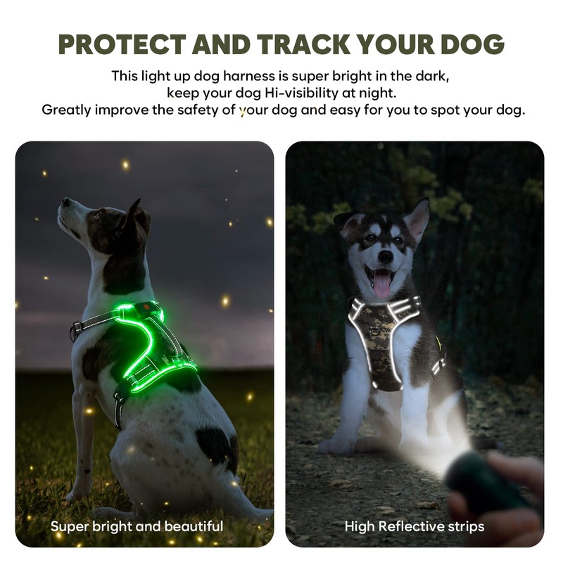 Light Up Dog Harness No Pull LED Harness, Escape Proof