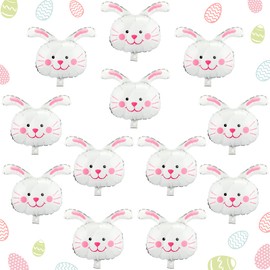 Hungdao 12 Pcs Bunny Balloons Foil Rabbit Head Balloons for Bunny Birthday Party Decorations Woodland Baby Shower Easter Party Supplies