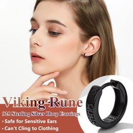 Silvora Hoop Earrings for Women Black Mens Earrings Sterling Silver Huggie Hoop Earring for Men Women