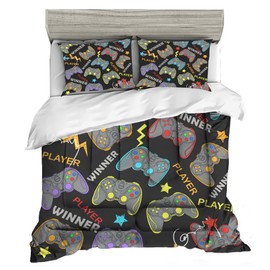 Sunnycitron Gamer Comforter Set for Boys Gaming Comforters Full Size Gaming Bedding with Comforter Kids Bed Set Boys Game Home Decor (1 Comforter + 2 Pillowcases)