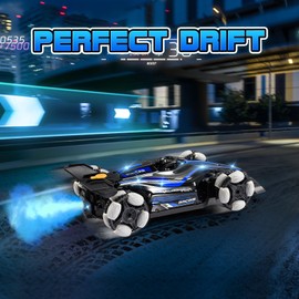 Dislocati Fernlenkung Rennwagen Spielzeug für Kinder 3-12 Jahre - RC Auto mit LED-Licht & Nebeleffekt, 2.4GHz Fernbedienung, Blau, Geschenk für Jungen & Mädchen