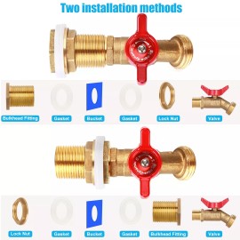 WADEO Rain Barrel Spigot, Brass Rain Barrel Quarter Turn Ball Valve Spigot