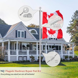 NQ Flagpole Hardware Repair Parts Kit-50Ft Halyard Rope 3" Silver Ball + 6" Zinc Alloy Cleat + 4PCS Metal Swivel Snap Clips + Aluminum Alloy Flagpole Truck with Nylon Pulley for 1.6"-2" Flagpole Top