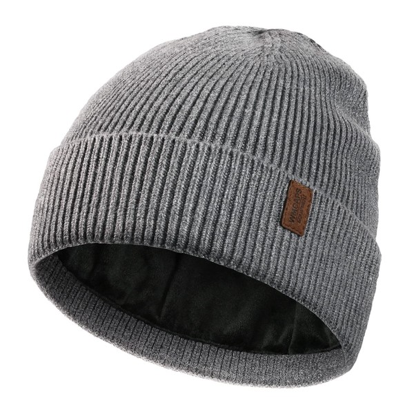 Wmcaps Winter Beanie Hats for Men Women, Fleece Lined Beanie Soft Warm Knit Hat Ski Stocking Cuffed Cap (Grey)