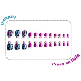 IMRAIN Leopard Print Press on Toe Nails Short Square Fake Toenails Acrylic Squoval Nail Supplies Purple Blue Glossy Glue on Toenails Full Cover False Toe Nails Stick on Toe Nails 24Pcs