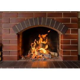 CORFOTO Brick Wall Fireplace Backdrop Fabric 7x5ft Fake Fireplace Picture Firewood Warm Fire Christmas Background for Winter Xmas Photo Props Christmas Wall Decorations Camping Poster Banner