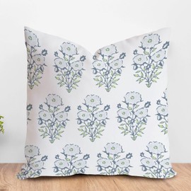 MangGou Light Blue Flower in Monsoon Throw Pillow Watercolor Chinoiserie Floral Decorative Cushion Cover Chinoiserie Pillow Sham with Zipper for Bedroom Sofa Couch 18x18in White Flax