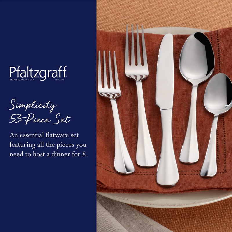 Pfaltzgraff Everyday Simplicity 53-Piece Stainless Steel Flatware Set, Service for