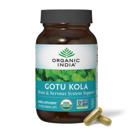 ORGANIC INDIA Gotu Kola Herbal Supplement - Adaptogen for Brain & Nervous System Support, Vegan, Gluten-Free, Kosher, USDA Certified Organic, Non-GMO, Calming, Mental Clarity - 90 Capsules