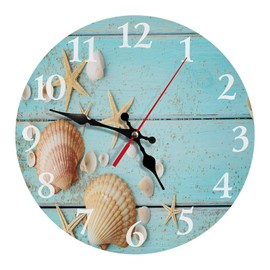 astylishome Outdoor Clocks for the Garden 12 Inch Silent Non Ticking Round Wall Clock for Living Room Bedroom Hallway Office Starfish Kitchen Accessories 1311