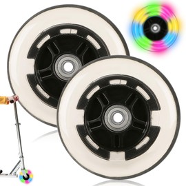 Pack of 2 Scooter Wheels, Luminous 100 mm Scooter Replacement Wheels with Ball Bearings Scooter Wheel PU Material Scooter Replacement Stunt Scooter PU Bearings Compatible with Most Stunt Scooters and