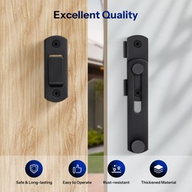 LOQRON Barn Door Latch,180 Degree Flip Door Sliding Latch with Screws, Gate Latch Door Lock for Outdoor, Window, Fence, Pet Door, Sliding Door- Black