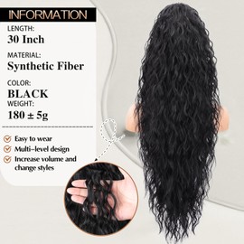 CHRSHN Ponytail Extension, Claw Clip Ponytail Extension Long Black Curly Clip in Pony Tails Hair Extensions 30 Inch Synthetic Layered Fluffy Hairpieces for Women