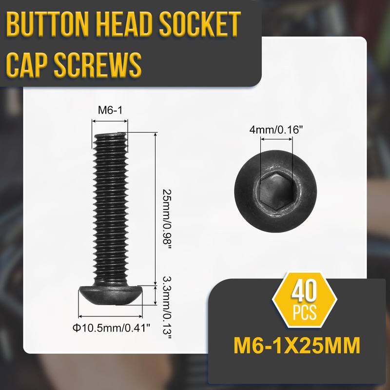 DTGN 40pcs M6-1x25mm Hex Socket Button Head Cap Bolts Ideal