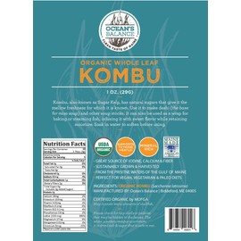 Ocean's Balance Organic Whole Leaf Kombu - 1 Ounce - Maine Coast Seaweed - Perfect for Keto, Paleo, Vegetarian and Vegan Diets - Gluten Free - Atlantic Ocean Sea Vegetables