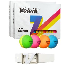 Volvik New Vivid Combi Dual Color Golf Balls 2 Dozen Bundle with Genuine Italian Real Solid Leather Belt (White), Unisex