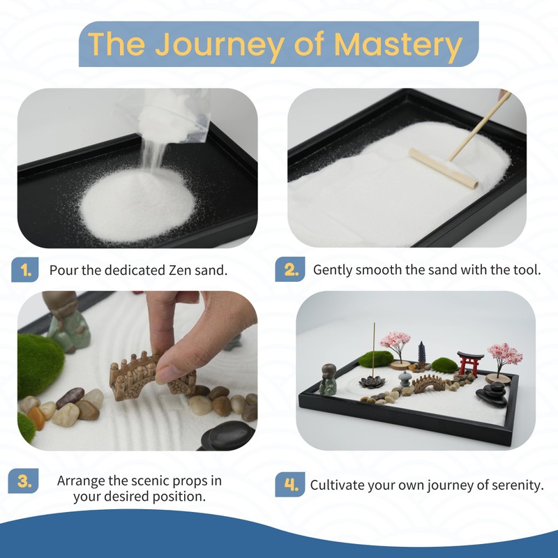 Yeemous Mini Zen Garden Kit for Desk, 12x8 Sand Tray