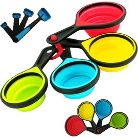 Juego de 8 de Tazas y cucharas medidoras de silicona plegable para líquidos y harinas