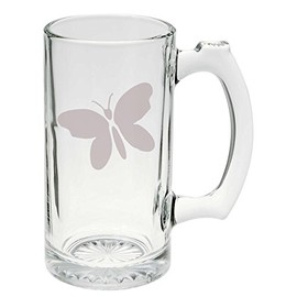 Pretty Butterfly Glass Stein Mug 25 ounce