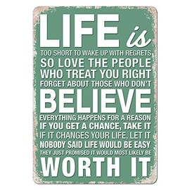 Slogan"Life's Too Short." Quote Green Metal Wall Sign Plaque Art Inspirational