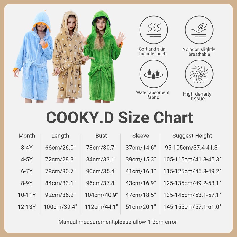 COOKY.D Baby Flannel Pocket Hooded Bathrobe Toddler Girls Soft Newborn