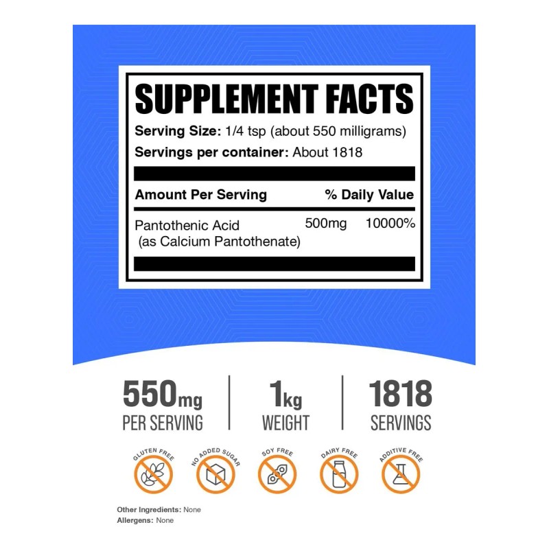 Bulksupplements Polvo Vitamina B5 1kg Pantotenato De Calcio