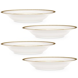 Noritake Charlotta Gold Bowl, Rim Soup, 9", 27 oz., Set of 4 in White