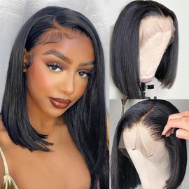 Usexy 12 inch Straight Bob Wig Human Hair 13x4 HD Frontal Lace Wig 150% Density Short Bob Wigs for Women Glueless Bob Lace Front Wigs Human Hair Pre Plucked Natural Black Color