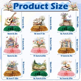 Deorfuy Book Themed Party Decorations - 9PCS Book Birthday Party Honeycomb Centerpieces Table Decoration Flower Themed Book Club Decor for Reading Library and Book Lovers
