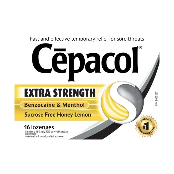 Cepacol Sore Throat Lozenges with Pain Numbing Relief, Extra Strength, Honey-Lemon, 16 lozenges