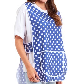 Ladies Polka Dot Design With Piping Tabard Apron Overalls Front Pocket Stylish Tabards for Women Casual Aprons for Women to Use in Home Kitchen Restaurants Coffee Shops UK Made (Navy, S)