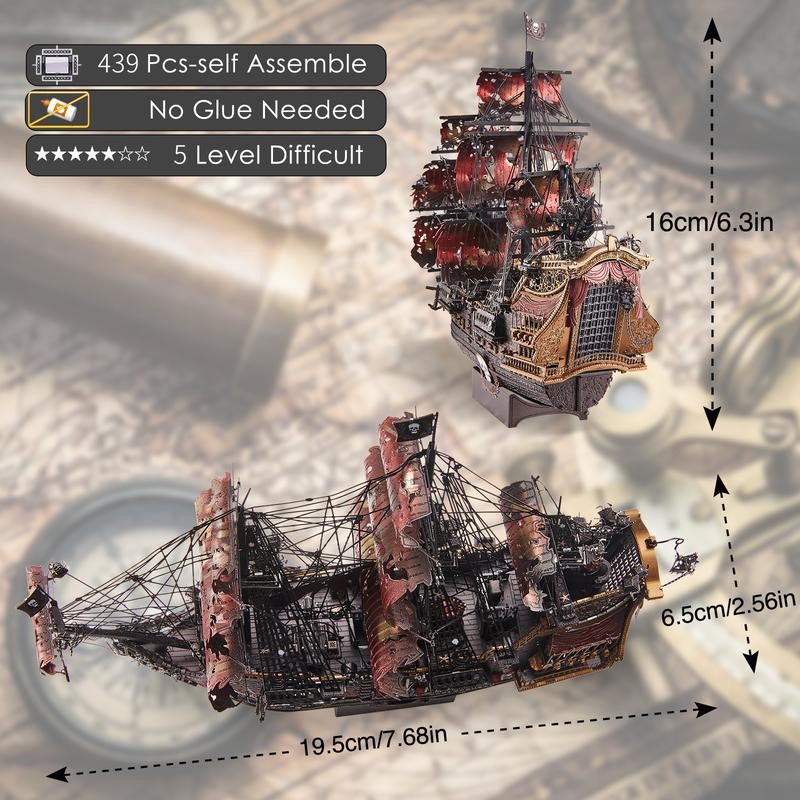 Piececool 3D Metal Puzzles for Adults, Red Queen Anne's Revenge