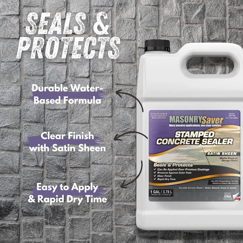 MasonrySaver Stamped Concrete Sealer, 1 Gallon - Clear, Water-Based Satin