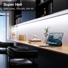 WOBANE Kitchen LED Under-Unit Light, 4 x 50 cm Cabinet Lighting with Switch, 12 V Kitchen Lighting, LED Strip Kitchen for Cupboard, Shelves, Showcases, Wardrobe, 120 LEDs, 6000 K Cool White, Black