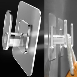 DELITON Clear Cute Storage Hooks, 10 Pack, Adhesion - Transparent Hanger Hook Stick on Wall for Bathroom Towel & Hanging Robe, Coat