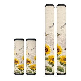 Hinthetall Sunflower Dragonfly Door Handle Covers for Microwave Fridge, Set of 4, Washable Protect Your Microwave Refrigerator Oven Door Handles, Anti-Skid