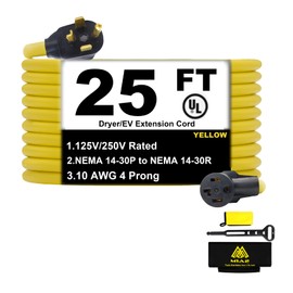 M1A2 Dryer Extension Cord 4 Prong 30 Amp NEMA 14-30P to 14-30R,25 FT Level 2 EV Charging 125V/250V Plug STW 10 Gauge UL Listed