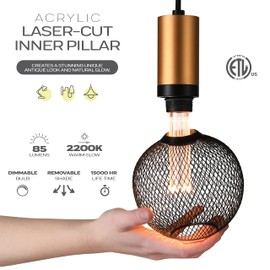 Next Glow LED Decorative Light Bulb | Black Metal Cage Vintage Edison Large Light Bulb for Home,Table Lamp Pendant Lighting | 3.5W Warm White 2200k Dimmable, E26 Medium Base Unique Decorative Bulbs