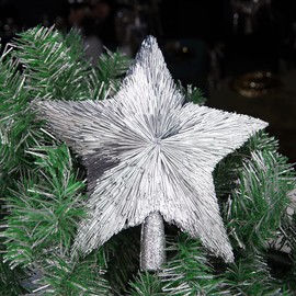 Luxury Christmas Tree Star Topper Handmade Xmas Tree Decoration Unique Christmas Toppers Decorations Ornaments for Christmas Party Indoor Outdoor (Silver, 6 inches)
