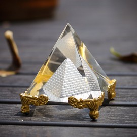 H&D Pyramid Prism 2.4"- Meditation Crystals Home Art Decor Feng Shui for Prosperity Positive Energy with Gold Stand(Style-5)