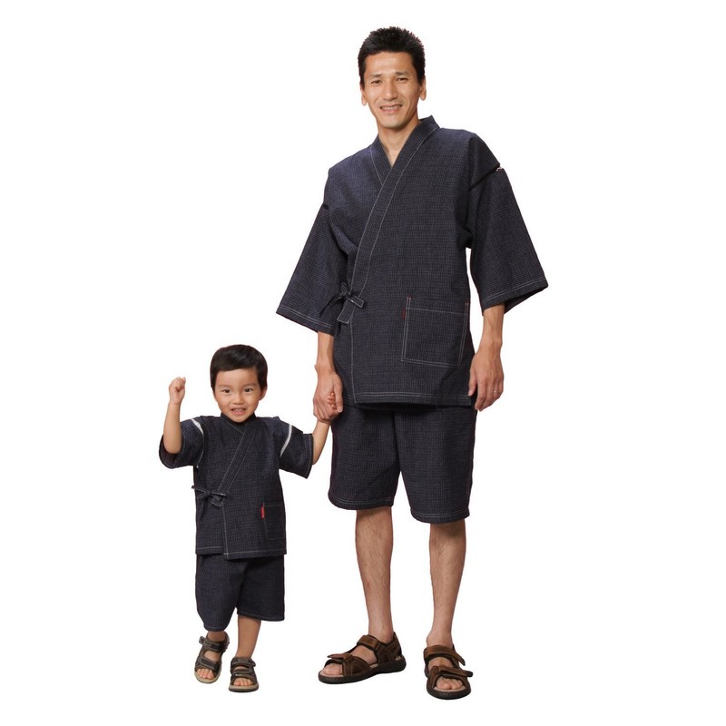 Watanosato Children's Jinbei, Boys Kurume Chijimi Woven Literature Pattern, 90/100/110/120/130/140/150,