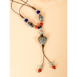 MINACHI Boho Hippie Colorful Ceramic Grey Heart Bead Strand Necklace for Women Bohemian Jewelry Gift