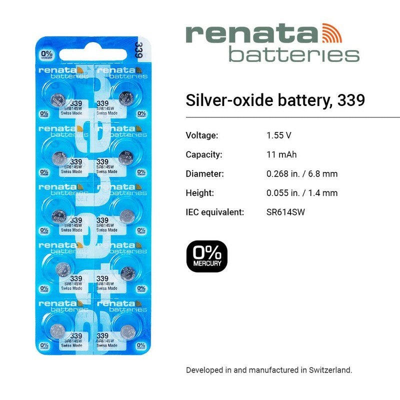 Renata 339 SR614SW Batteries - 1.55V Silver Oxide 339 Watch