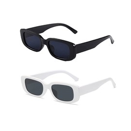 Taomeng Retro Small Frame Sunglasses Men Women Trendy Rectangle Sunglasses Cross Edge All Match Sunglasses, Black+white