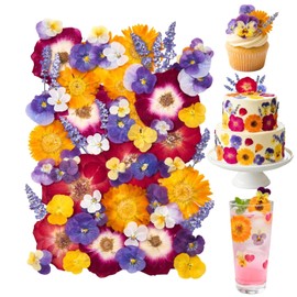 70 Pcs Edible Flowers for Cocktails & Cake Decorating – Real Dried Edible Flowers Cupcake Toppers, Food Grade Edible Pressed Flowers for Drinks, Garnish & Crafts (Pansies, Lavender, Calendula, Rose)