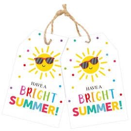 joycraft 50Pcs Summer Gift Tags with String, 3.3x2.1 in End of School Year Paper Hangtags, White Have A Bright Summer Labels for Summer Vacation Classroom Beach Party Favor