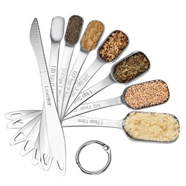 U-Taste 18/8 Stainless Steel Measuring Spoons, Square Metal Measure Teaspoon Tablespoon with Leveler for Dry or Liquid Ingredients Cooking Baking, Fits in Spice Jar (Set of 8, Silver)
