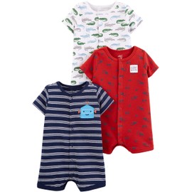 Simple Joys by Carter's Baby Boys 3-Pack Snap-up Rompers, Navy Stripe/Red Construction/White Alligator, 24 Months
