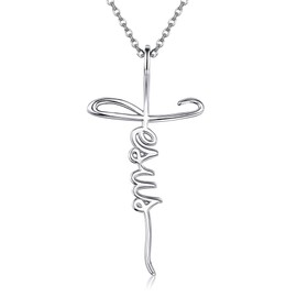 CUPENDA Jesus Cross Necklace S925 Sterling Silver Faith Cross Necklace for Women Jesus Religious Jewelry Gifts for Christian