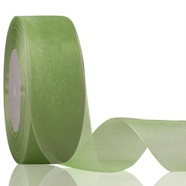 OZXCHIXU Shimmer Sheer Organza Ribbon, 1-1/2 inch x Continuous 50 Yard Sage Green Chiffon Fabric Ribbon for Gift Wrapping, Bouquet Wrapping,Wedding Decoration,Christmas Tree, Crafts, Bows.